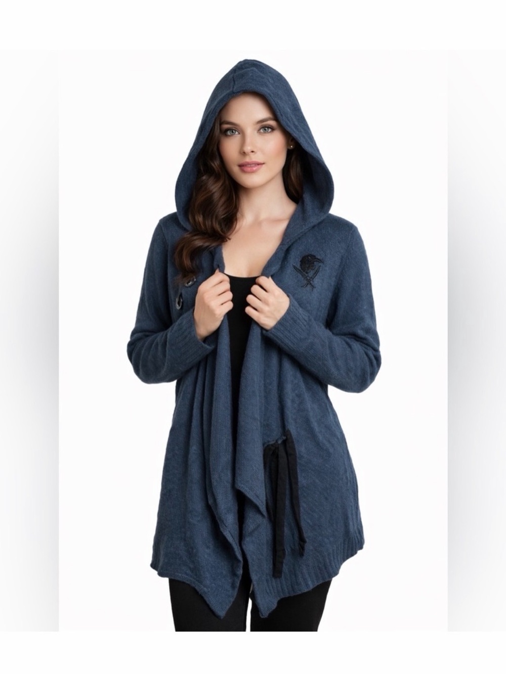 Netflix Shadow and Bone Hooded Drape Cardigan Sweater - Navy